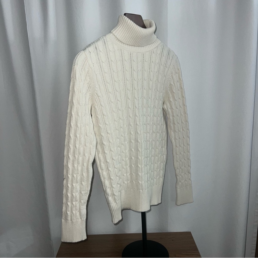St. John’s Bay Ivory Cable Knit Turtleneck Sweater — Women’s Size M - Picture 2 of 7